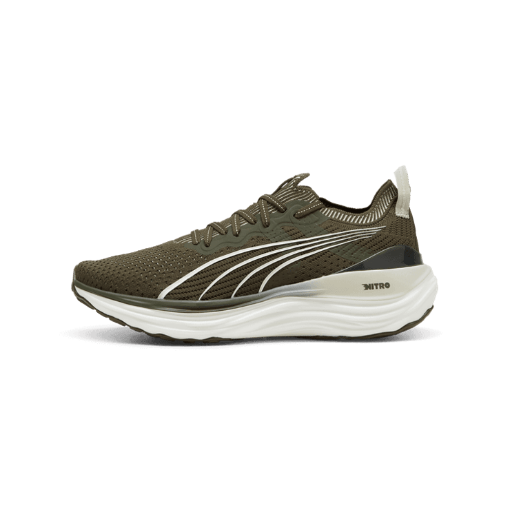 PUMA ForeverRun NITROâ¢ Knit in Dark Olive/White Angle 1
