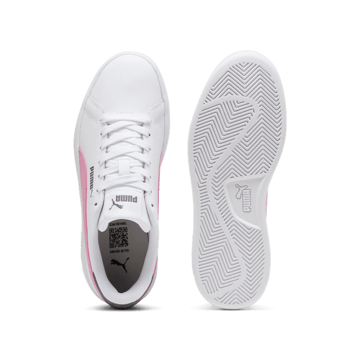 PUMA Smash 3.0 Leather Sneakers in White/Mauved Out/Galactic Grey (GS) Angle 0