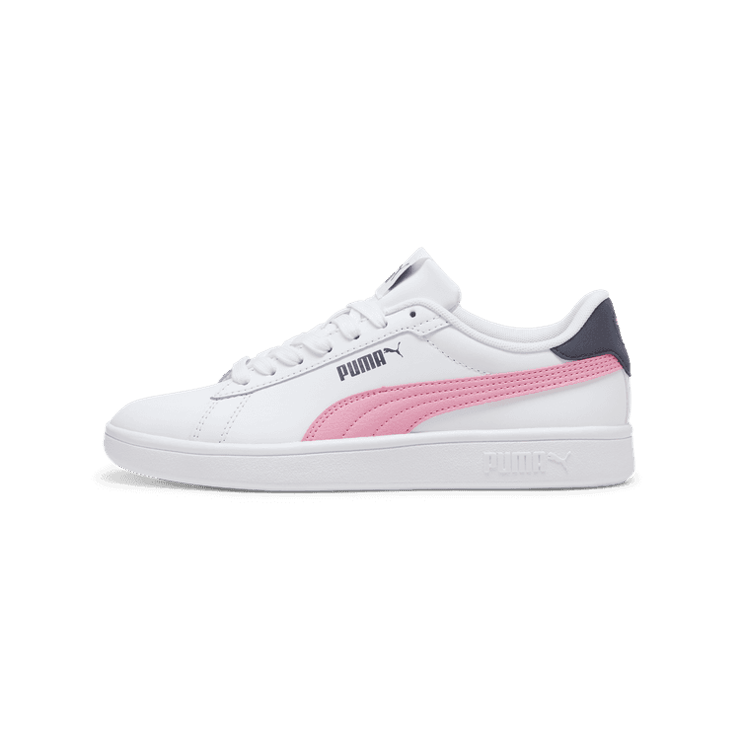 PUMA Smash 3.0 Leather Sneakers in White/Mauved Out/Galactic Grey (GS) Angle 1