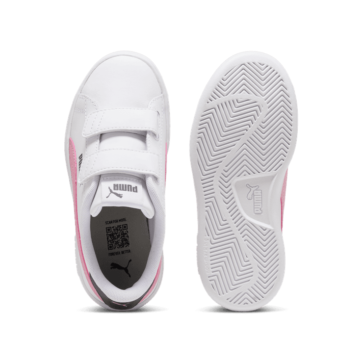 PUMA Smash 3.0 Leather V Sneakers in White/Mauved Out/Galactic Grey (PS) Angle 0