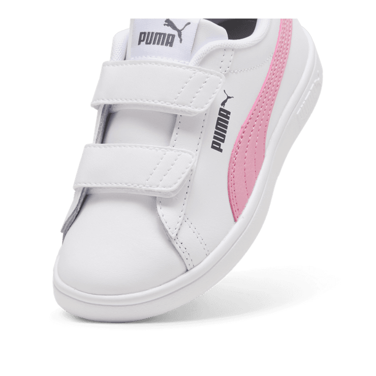 PUMA Smash 3.0 Leather V Sneakers in White/Mauved Out/Galactic Grey (PS) Angle 2