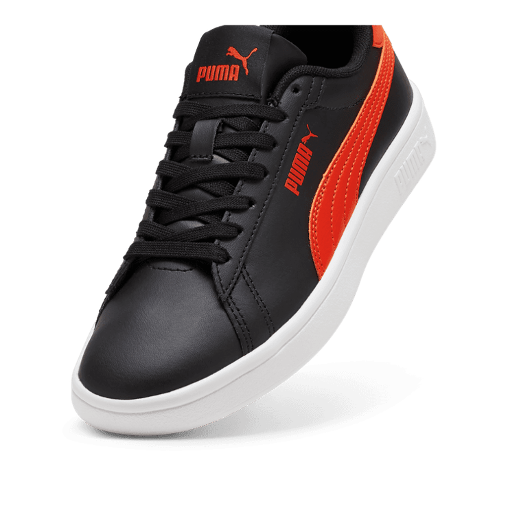 PUMA Smash 3.0 Leather Sneakers in Black/Redmazing (GS) Angle 2