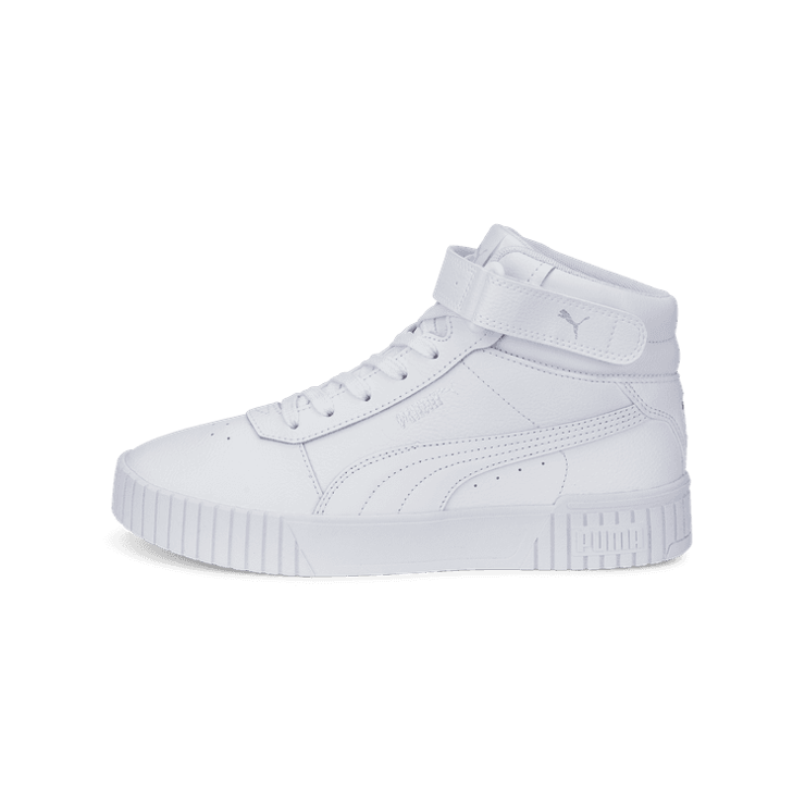 PUMA Carina 2.0 Mid Sneakers in White/Silver Angle 1