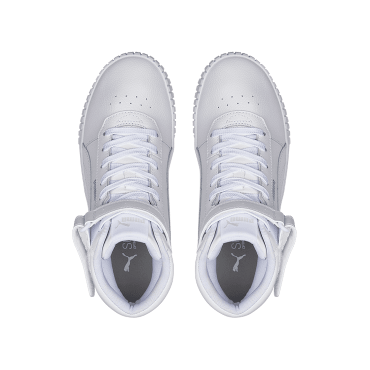 PUMA Carina 2.0 Mid Sneakers in White/Silver Angle 2