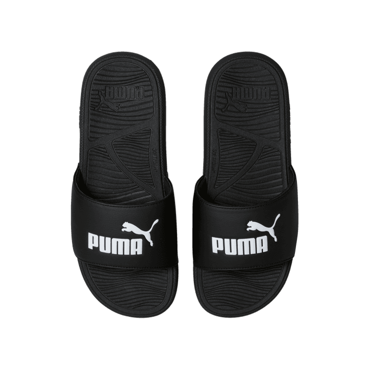 PUMA Cool Cat 2.0 Slides in Black/White Angle 2