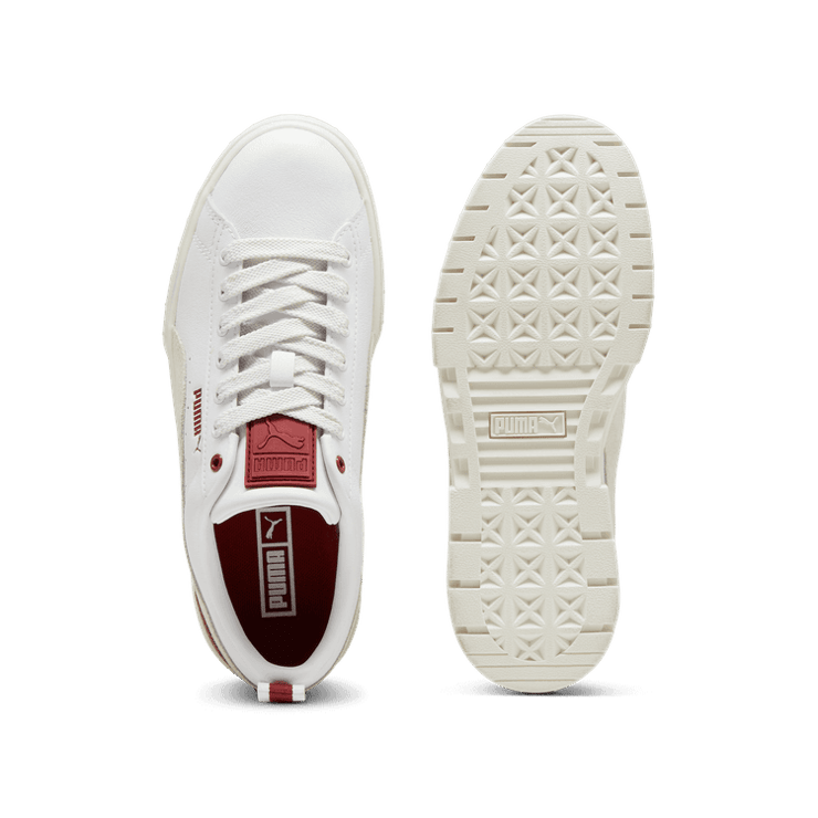 PUMA Mayze Leather Sneakers in White/Intense Red Angle 0