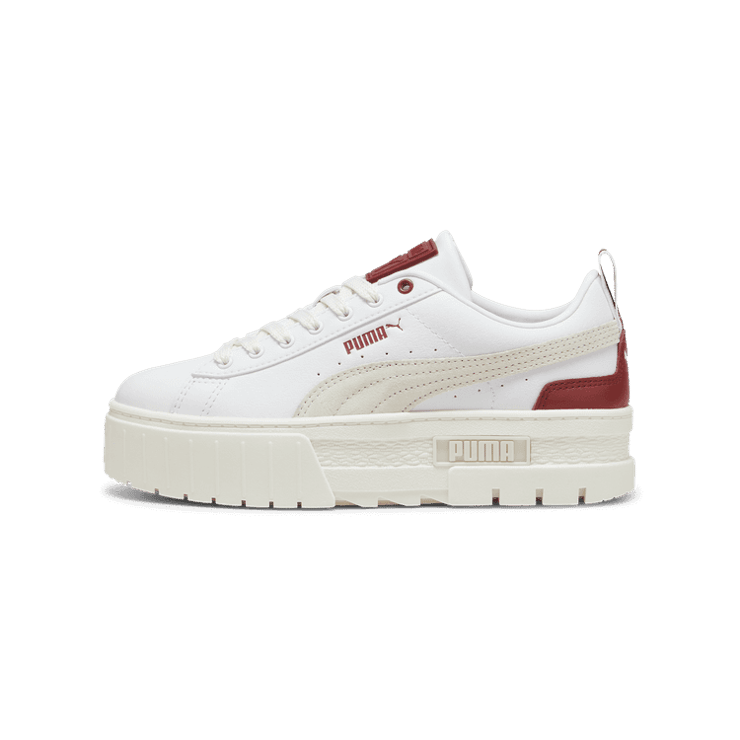PUMA Mayze Leather Sneakers in White/Intense Red Angle 1
