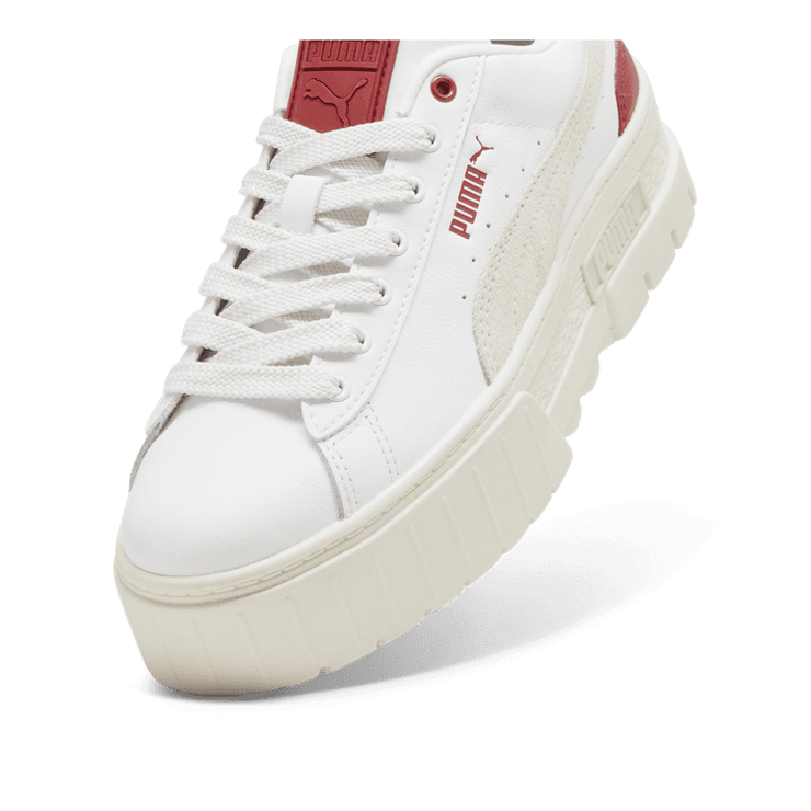 PUMA Mayze Leather Sneakers in White/Intense Red Angle 2