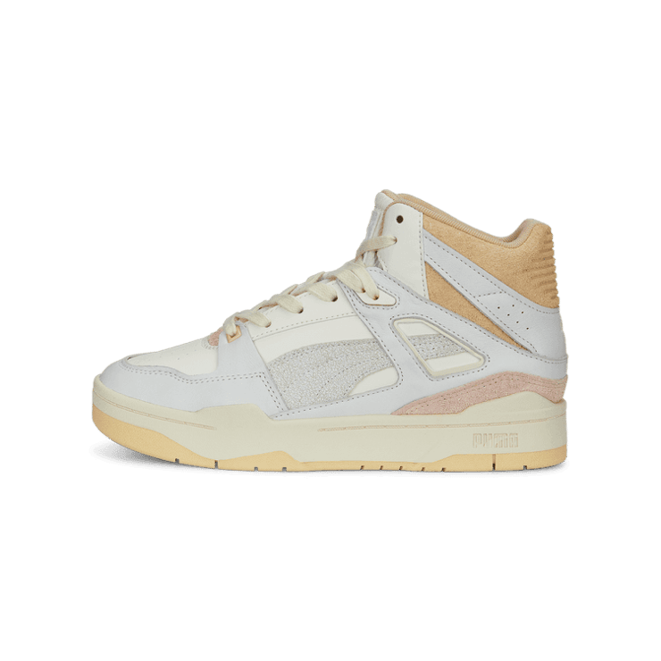 PUMA Slipstream Hi Thrifted Sneakers in White/Warm White/Pristine Angle 1