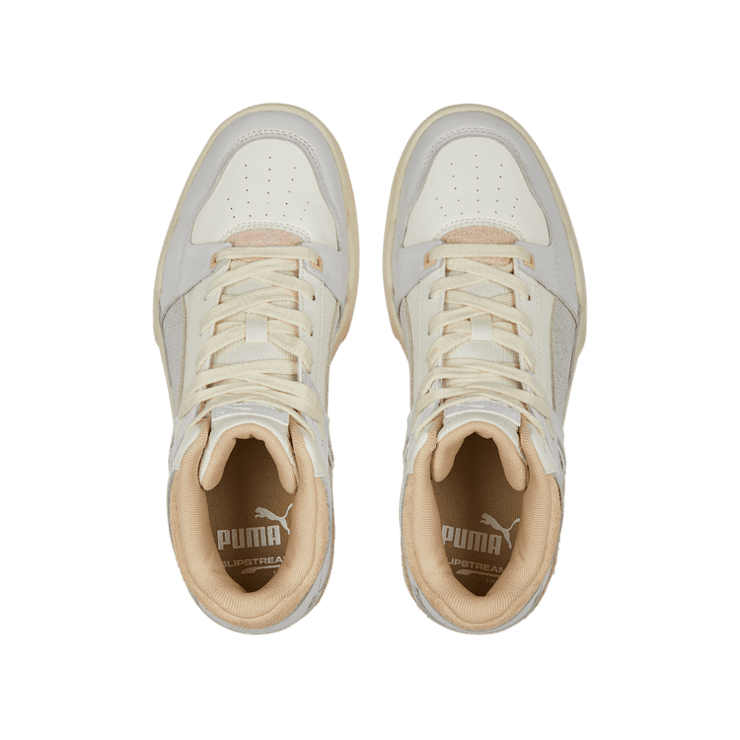 PUMA Slipstream Hi Thrifted Sneakers in White/Warm White/Pristine Angle 2