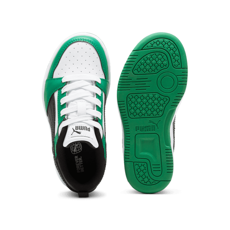 PUMA Rebound V6 Lo Sneakers in White/Black/Archive Green (PS) Angle 0