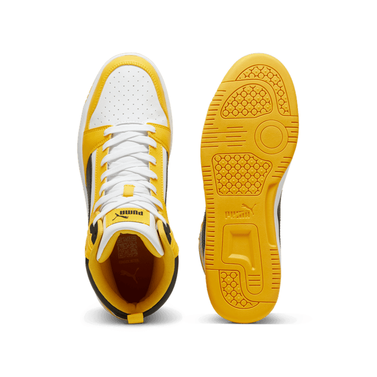 PUMA Rebound Sneakers in White/Black/Yellow Sizzle Angle 0