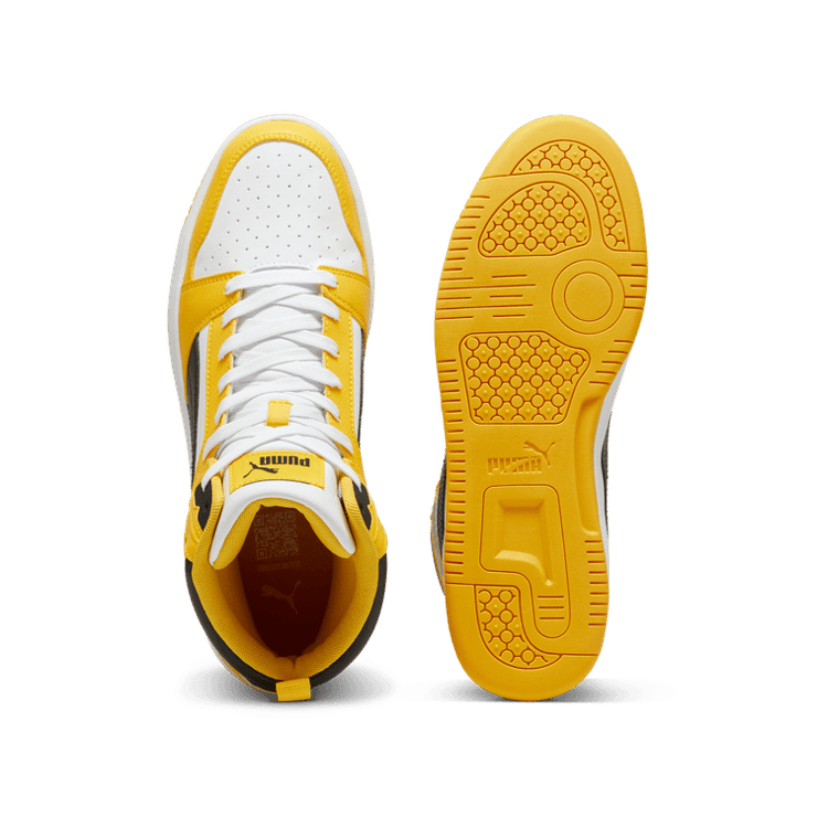 PUMA Rebound Sneakers in White/Black/Yellow Sizzle Angle 0
