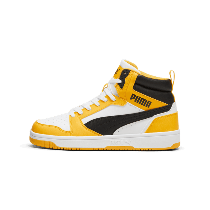 PUMA Rebound Sneakers in White/Black/Yellow Sizzle Angle 1