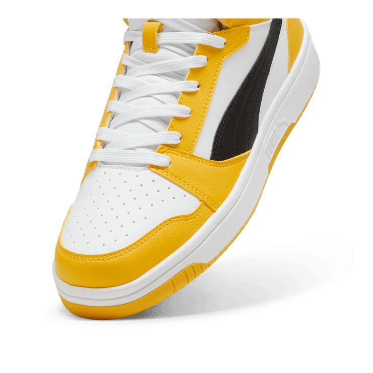 PUMA Rebound Sneakers in White/Black/Yellow Sizzle Angle 2