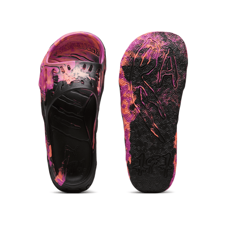 PUMA x LAMELO BALL MB.03 Basketball Slides in Black/Deep Orchid/Fluro Peach Pes Angle 1