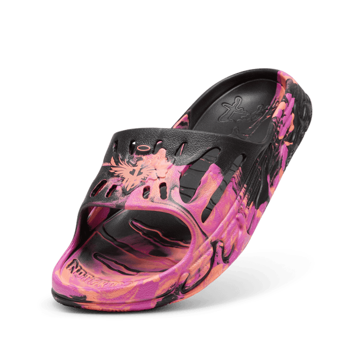 PUMA x LAMELO BALL MB.03 Basketball Slides in Black/Deep Orchid/Fluro Peach Pes Angle 2