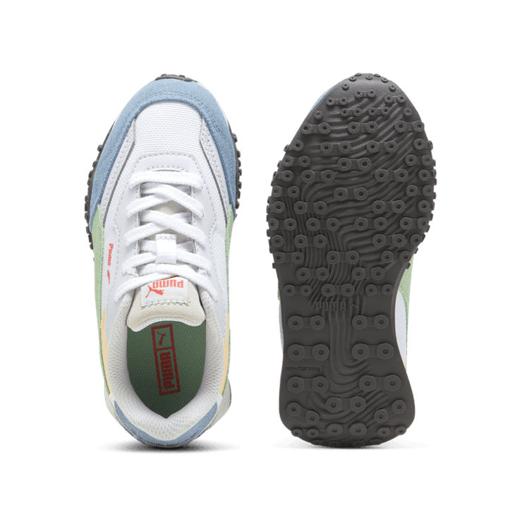 PUMA Blktop Rider BTS Sneakers in White/Pure Green/Zen Blue (PS) Angle 0