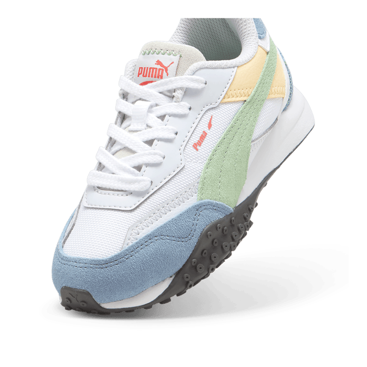 PUMA Blktop Rider BTS Sneakers in White/Pure Green/Zen Blue (PS) Angle 2