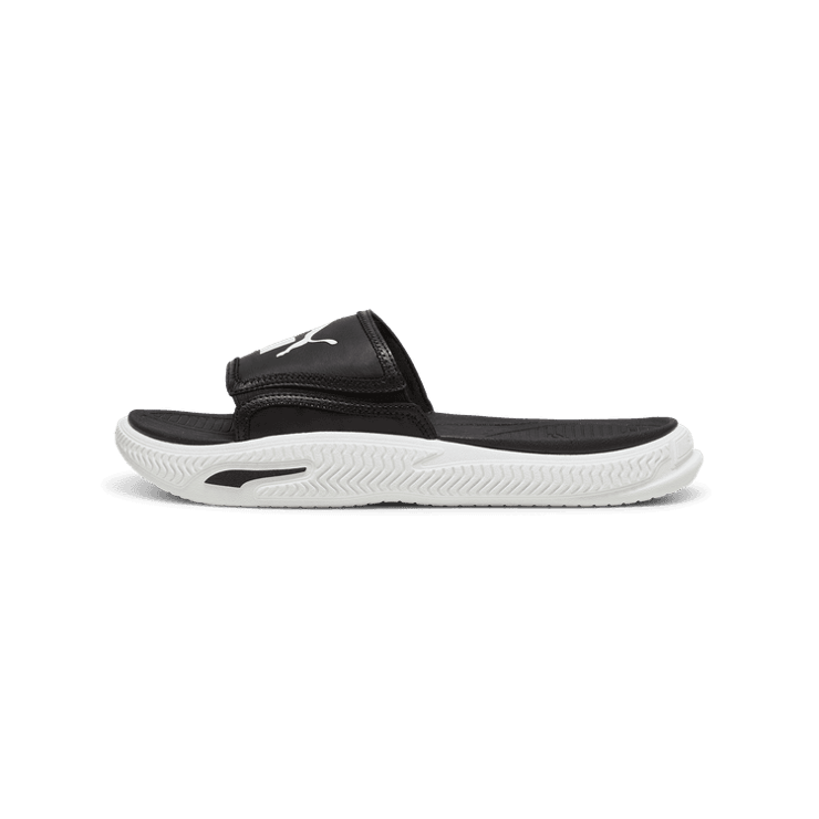 PUMA SoftridePro Slide 24 Sandals in Black/White Angle 0