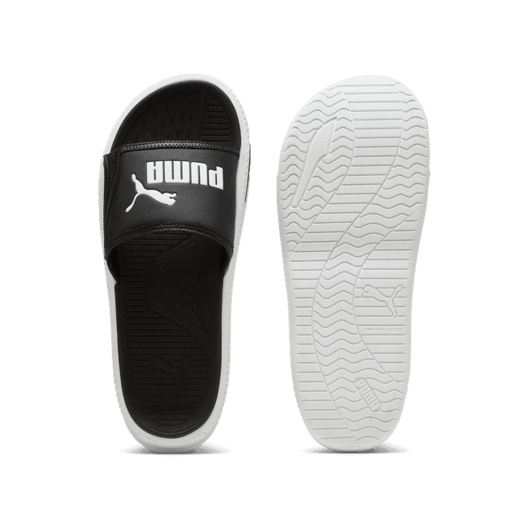 PUMA SoftridePro Slide 24 Sandals in Black/White Angle 1
