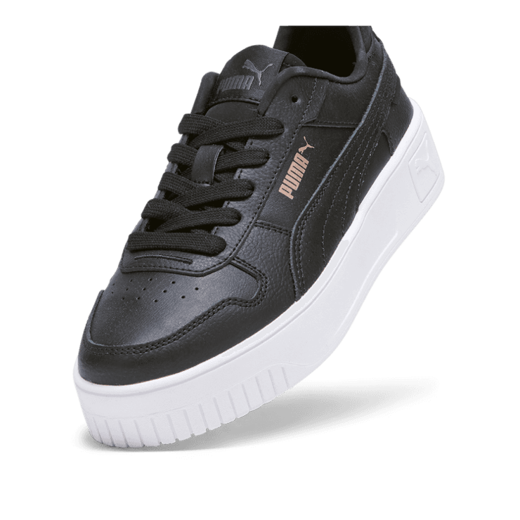 PUMA Carina Street Sneakers in Black/Rose Gold/White (GS) Angle 2