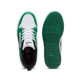 PUMA Rebound V6 Lo Sneakers in White/Black/Archive Green (GS) Angle 0