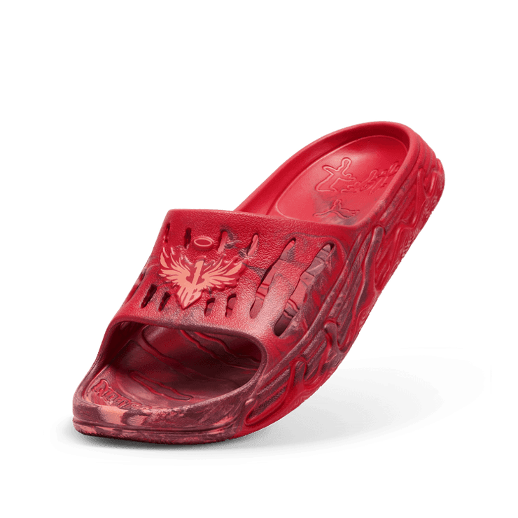 PUMA x LAMELO BALL MB.03 Basketball Slides in For All Time Red/Fluro Peach Pes/Team Regal Red Angle 2
