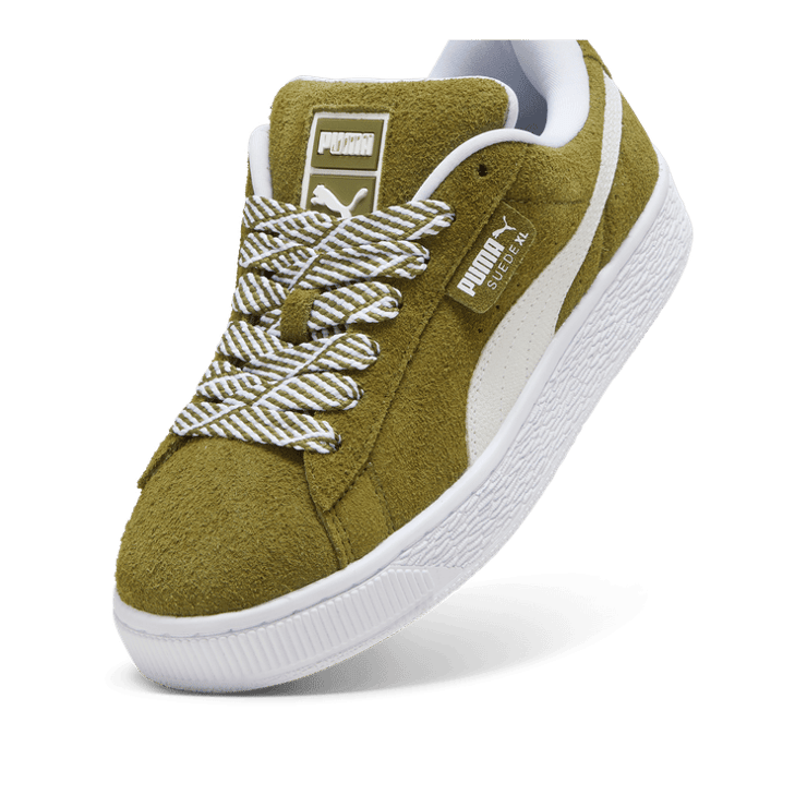 PUMA Suede XL Soft Sneakers in Olive Green/White Angle 2