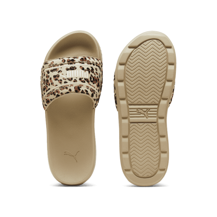 PUMA Karmen Drama Slides in Putty/Brown Mushroom/Black Angle 1