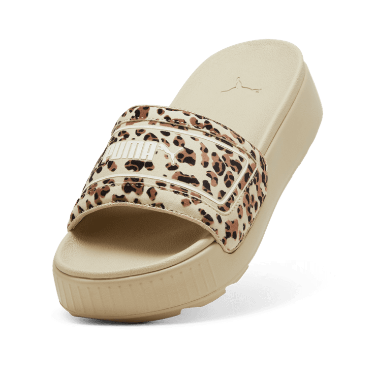 PUMA Karmen Drama Slides in Putty/Brown Mushroom/Black Angle 2