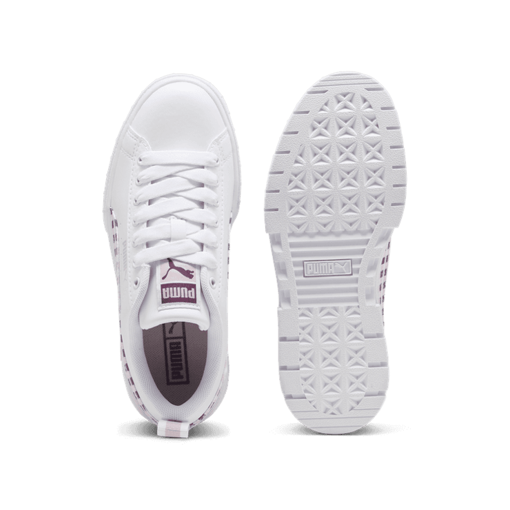 PUMA Mayze Gingham Cozy Sneakers in White/Grape Mist (GS) Angle 0