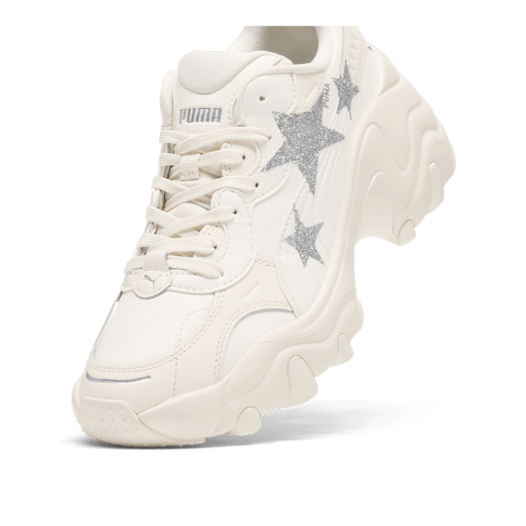 PUMA Pulsar Wedge Star Sneakers in Frosted Ivory/Silver Angle 2