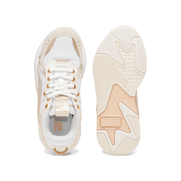 PUMA RS-X Glimmer Sneakers in White/Gold/Warm White Angle 0