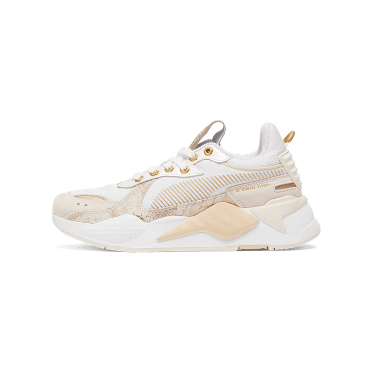 PUMA RS-X Glimmer Sneakers in White/Gold/Warm White Angle 1