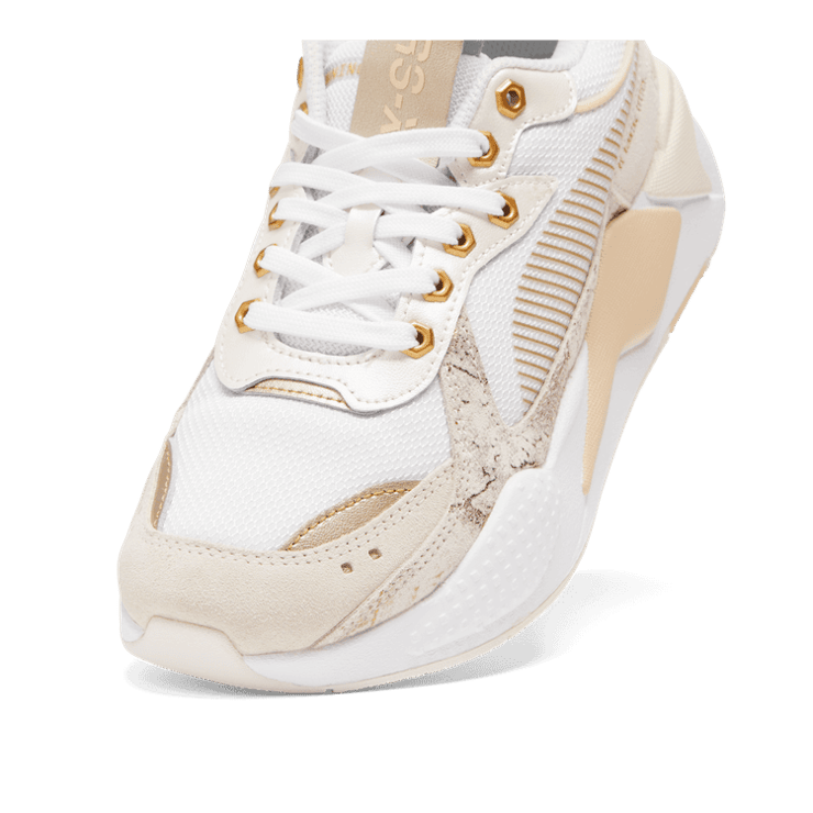 PUMA RS-X Glimmer Sneakers in White/Gold/Warm White Angle 2