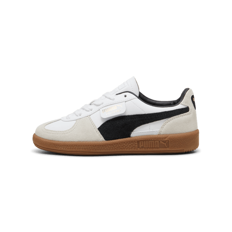 PUMA Palermo Leather Sneakers in White/Vapor Grey/Gum (GS) Angle 1
