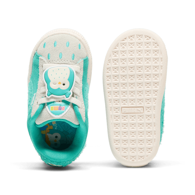 PUMA x SQUISHMALLOWS Suede XL Winston s' Sneakers in Warm White/Alpine Snow/Elektro Pool (TD) Angle 0