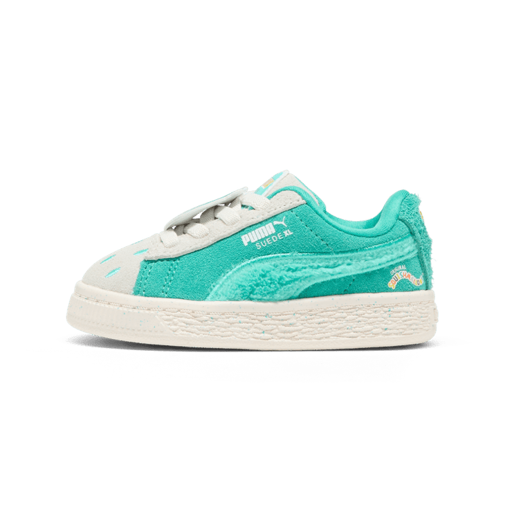 PUMA x SQUISHMALLOWS Suede XL Winston s' Sneakers in Warm White/Alpine Snow/Elektro Pool (TD) Angle 1