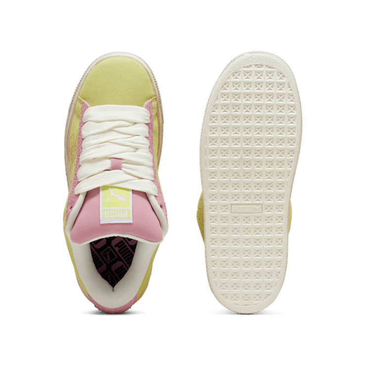 PUMA Suede XL Skater Bloom Sneakers in Lime Sheen/Mauved Out (GS) Angle 0
