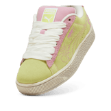 PUMA Suede XL Skater Bloom Sneakers in Lime Sheen/Mauved Out (GS) Angle 2