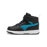 PUMA Rebound V6 Mid Sneakers s in Black/Flame Flicker/White (TD) Angle 0