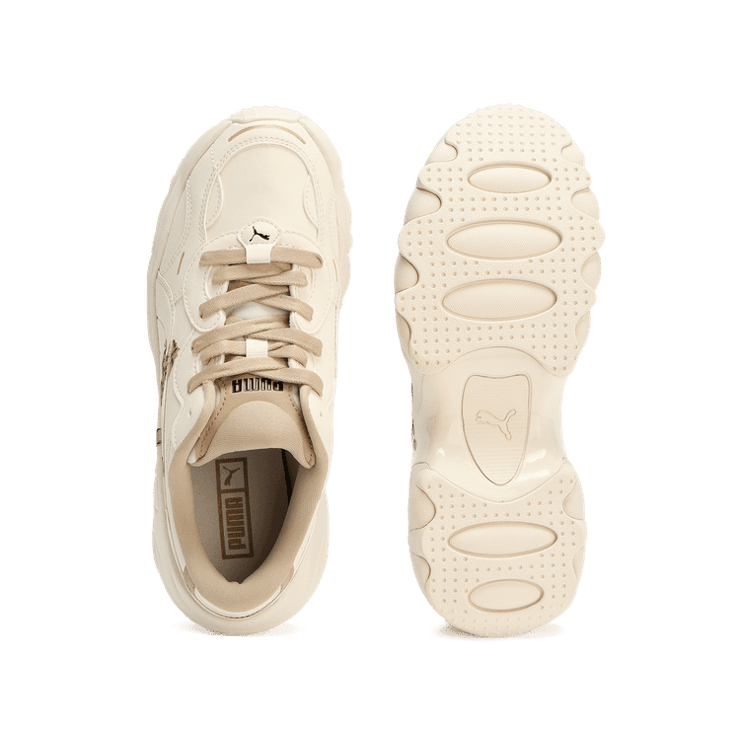 PUMA Pulsar Wedge Monogram Sneakers in Pristine/Prairie Tan Angle 0