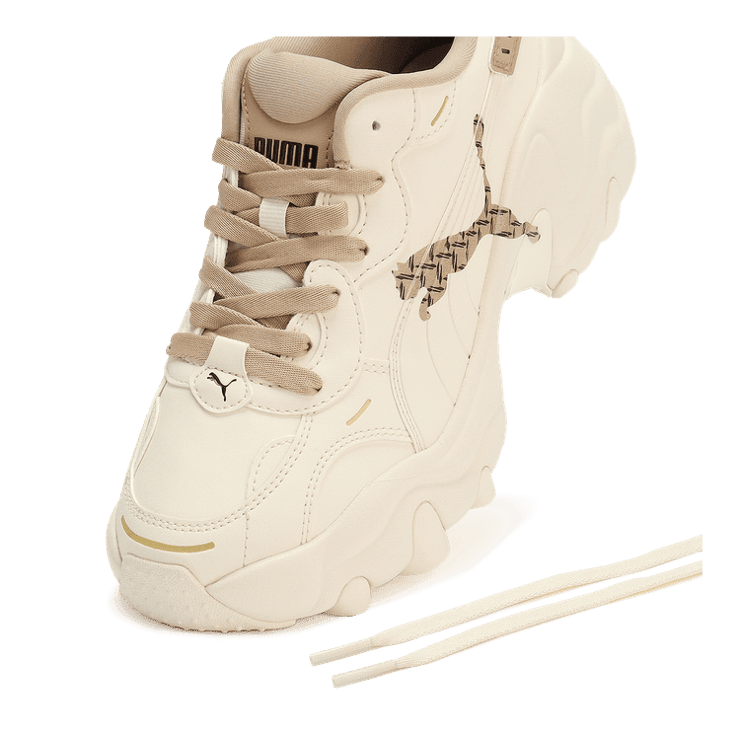 PUMA Pulsar Wedge Monogram Sneakers in Pristine/Prairie Tan Angle 2