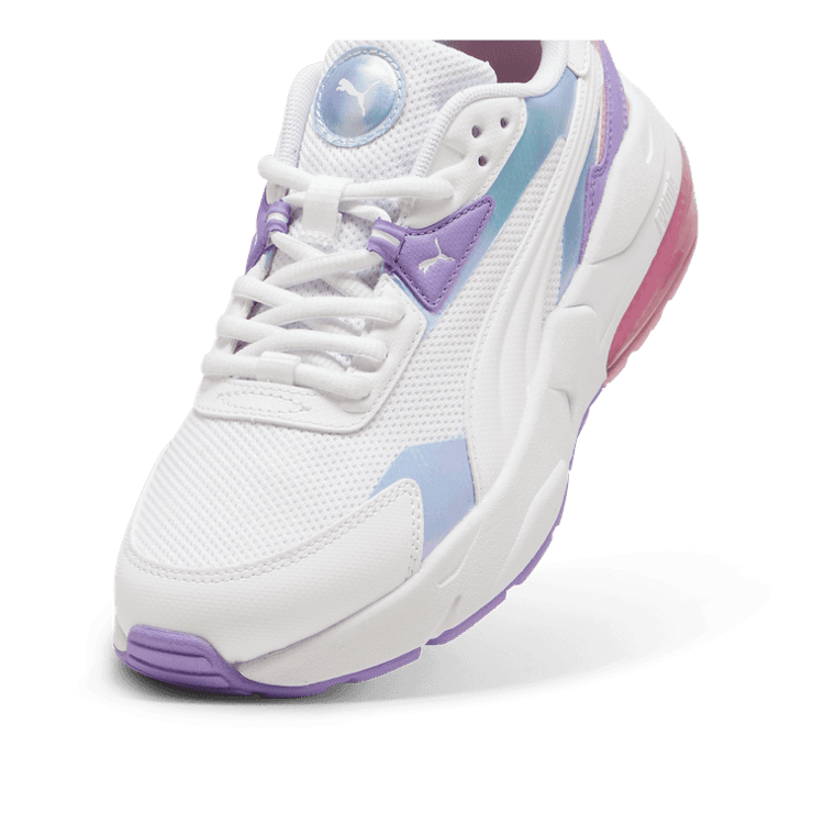 PUMA Vis2k Bouncy Sky Sneakers in White/Lavender Alert (GS) Angle 2