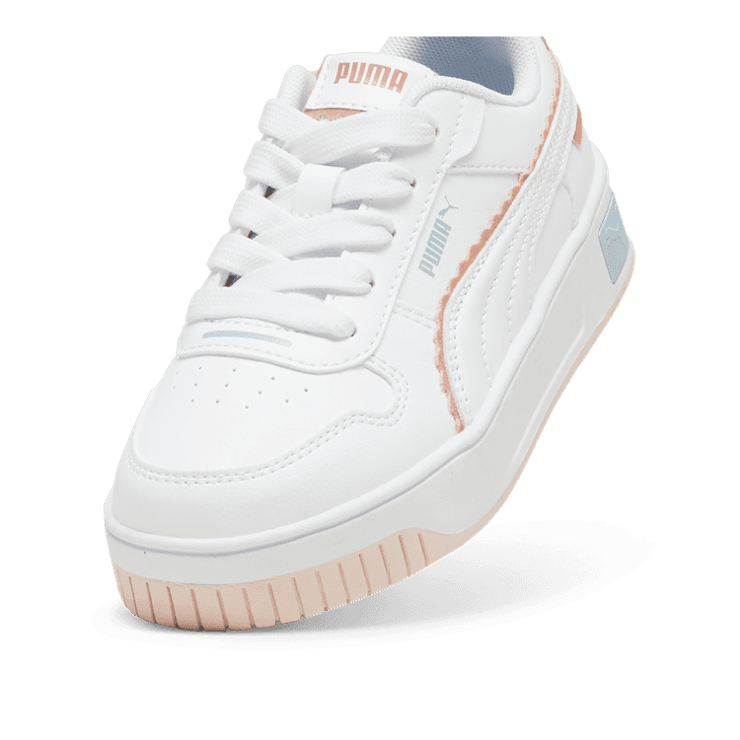PUMA Carina Street Off Side Sneakers in White/Island Pink/Frosted Dew (GS) Angle 2