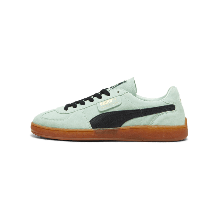 PUMA Super Team Suede Sneakers in Fresh Mint/White/Gum Angle 1