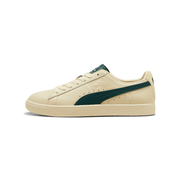 PUMA Clyde Players Lane Sneakers in Creamy Vanilla/Dark Myrtle Angle 1