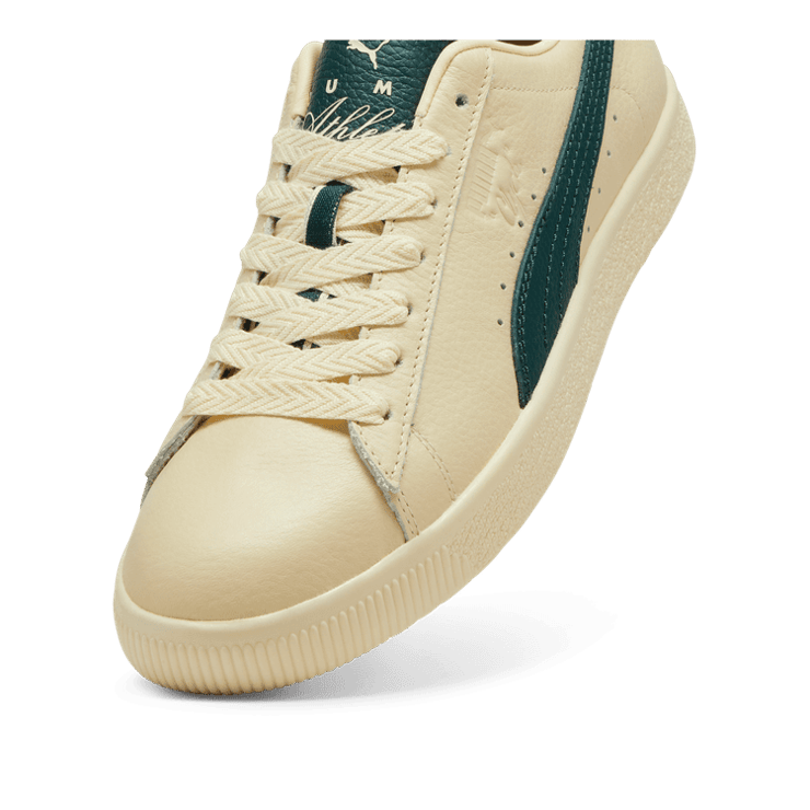 PUMA Clyde Players Lane Sneakers in Creamy Vanilla/Dark Myrtle Angle 2