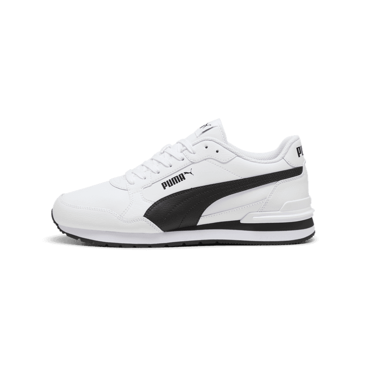 PUMA ST Runner v4 Leather Sneakers in White/Black/Cast Iron Angle 1